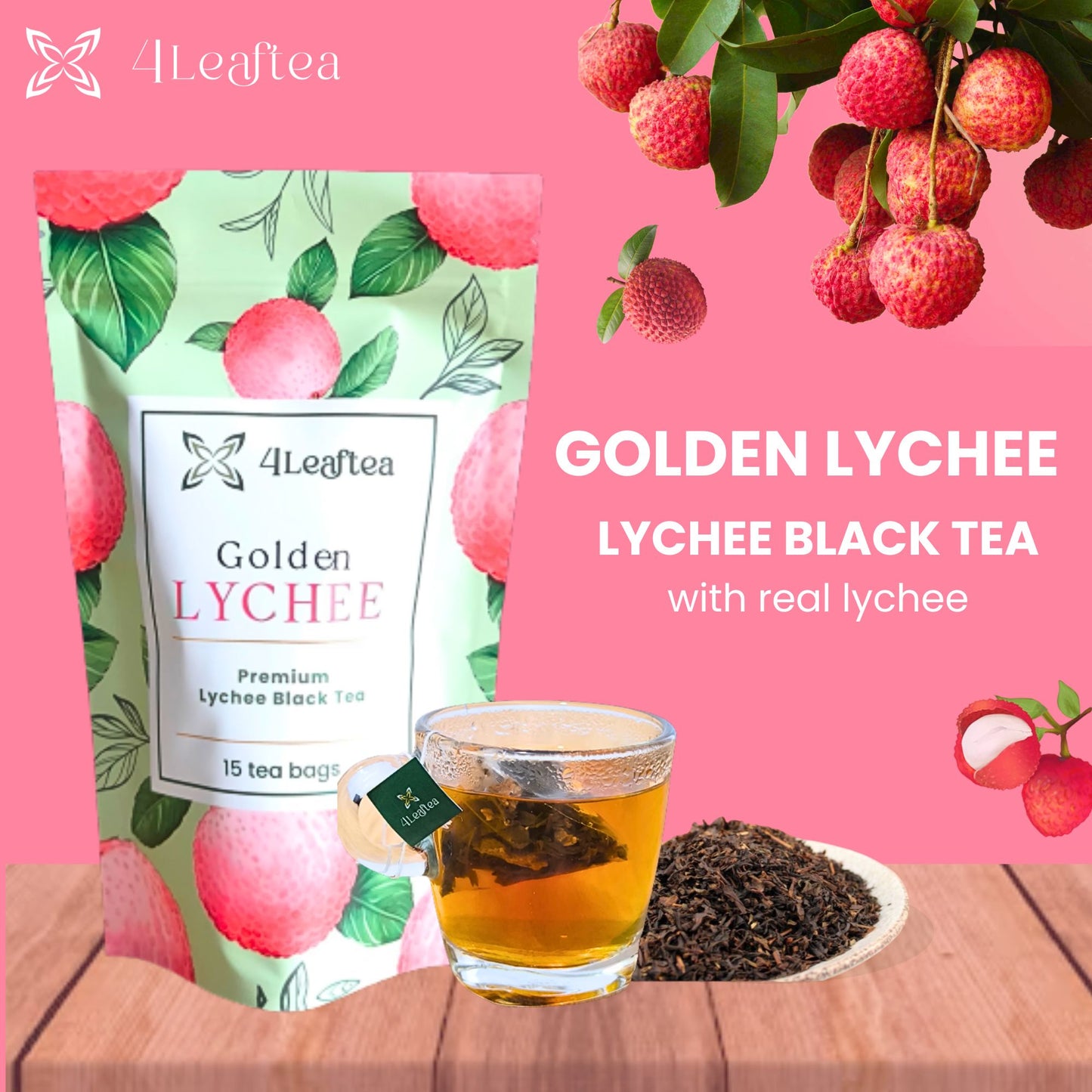 [TAWARAN PELANCARAN] 4Leaftea Golden Lychee – Premium Lychee Black Tea with Real Lychee Fruit